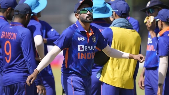 Indian cricket captain Rahul Tripathi is seen during a drinks break on the first day of the One-Day International cricket match between Zimbabwe and India(AP)