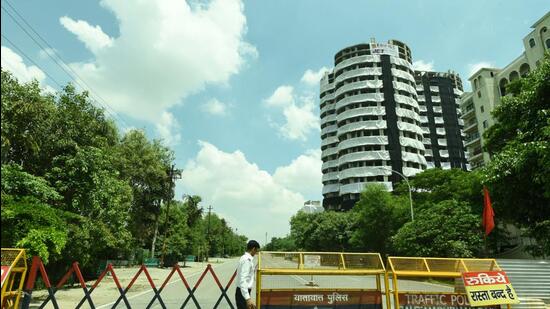 Noida, India- August 18, 2022: A view of Supertech Twin tower at Sector 93A, in Noida, India, on Thursday, August 18, 2022. (Photo by Sunil Ghosh / Hindustan Times) (Hindustan Times)