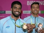 Satwiksairaj Rankireddy and Chirag Shetty pose for photograph after winning Gold in men's double Badminton at Commonwealth Games 2022(ANI) Satwiksairaj Rankireddy and Chirag Shetty pose for photograph after winning Gold in men's double Badminton at Commonwealth Games 2022(ANI)