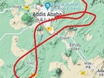 The path of flight ET343 over Addis Ababa, as recorded by Flightradar24. When the plane overflew the runway, the autopilot disconnected, triggering an alarm, which finally woke the pilots, who then turned the plane around. (Courtesy: flightradar24) The path of flight ET343 over Addis Ababa, as recorded by Flightradar24. When the plane overflew the runway, the autopilot disconnected, triggering an alarm, which finally woke the pilots, who then turned the plane around. (Courtesy: flightradar24)