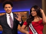 Harnaaz Sandhu to appear on The Daily Show with Trevor Noah, drops pics from the sets in a red mini dress (Instagram) Harnaaz Sandhu to appear on The Daily Show with Trevor Noah, drops pics from the sets in a red mini dress (Instagram)