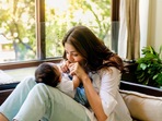Kajal Aggarwal shares a picture with son Neil. Kajal Aggarwal shares a picture with son Neil.