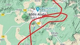 Flightradar24 recorded the path of flight ET343 over Addis Ababa. As the plane crossed the runway, the autopilot disconnected, triggering an alarm that eventually woke the pilots, who then turned the plane around.  (Courtesy: Flight Radar 24)