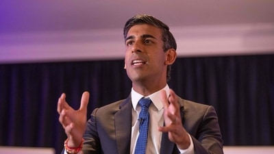 Contender to become UK's next Prime minister and leader of the Conservative party Britain's former Chancellor to the Exchequer Rishi Sunak speaks during a Conservative Party Hustings event in Belfast, on August 17, 2022.&nbsp; (AFP)