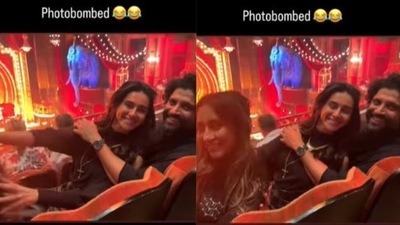 Farhan Akhtar, Shibani Dandekar and Anusha Dandekar at the Capitol Theatre in Sydney. Farhan Akhtar, Shibani Dandekar and Anusha Dandekar at the Capitol Theatre in Sydney.