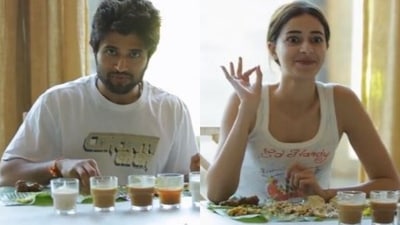Vijay Deverakonda and Ananya Panday feasted on Malayali cuisine. Vijay Deverakonda and Ananya Panday feasted on Malayali cuisine.