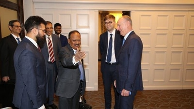 National Security Advisor Ajit Doval with Russian counterpart Nikolai Patrushev.