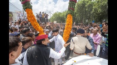 Akhilesh Yadav at a Janmashtami function in Gwalior. (Sourced)