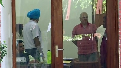 Delhi deputy CM Manish Sisodia at his residence during a Central Bureau of Investigation (CBI) raid in connection with alleged irregularities in Delhi Excise Policy, in New Delhi, Friday. (ANI) Delhi deputy CM Manish Sisodia at his residence during a Central Bureau of Investigation (CBI) raid in connection with alleged irregularities in Delhi Excise Policy, in New Delhi, Friday. (ANI)