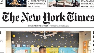 Front page of The New York Times' international edition on Thursday, August 18, 2022, featured Delhi deputy CM Manish Sisodia and the city's education model (Punit Agarwal/Twitter) Front page of The New York Times' international edition on Thursday, August 18, 2022, featured Delhi deputy CM Manish Sisodia and the city's education model (Punit Agarwal/Twitter)