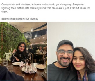 Man's post on LinkedIn about his wife's cancer battle. (LinkedIn/@Babar Shaikh)
