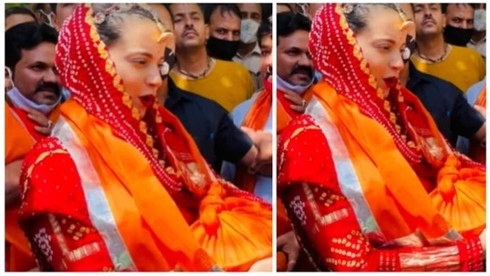 'Dhaakad' actor Kangana Ranaut shared a picture on Instagram stories and wrote, "Last year I went to Vrindavan for Baanke Bihari darshan...Radhe Radhe. Janmashtami ki shubhkamnaen."(Instagram/@kanganaranaut)