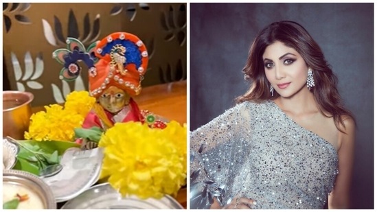 Shilpa Shetty Kundra shared a video from the pooja ceremony and captioned it, "Jai Kanhaiya lal ki. Janmashtami ki shubhkaamnayein aap sabhi ko."(Instagram/@theshilpashetty)