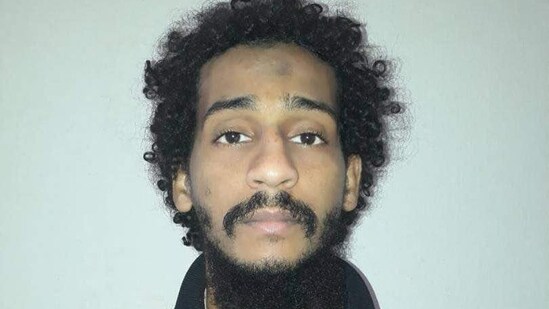 Captured British Islamic State (IS) group fighter El Shafee Elsheikh, posing for a mugshot in an undisclosed location.(AFP)