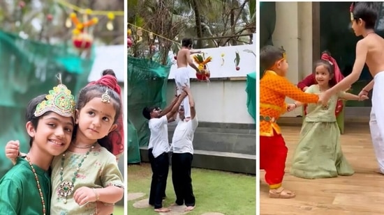 Shilpa Shetty's son, Viaan and daughter, Samisha enjoying the festival of Janmashtami.&nbsp;