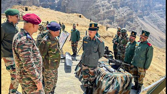 Chief of the Army Staff General Manoj Pande during his visit to the forward areas along Line of Actual Control (LAC) in Central Sector on June 11. (PTI/ FILE)