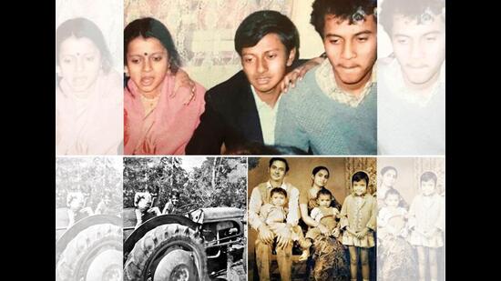 (Clockwise from top) With his sister Irene and brother Abhishek on either side of him; Around 1971 with his father Aparesh Dhar, mother Manjushree Dhar, and his two siblings in Bhutan; Onir and his brother on top of their grandfather’s tractor in Odisha, where they used to go on holidays