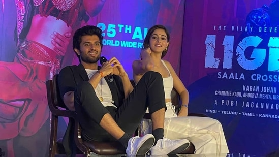 Vijay Deverakonda with Ananya Panday at an event for Liger.