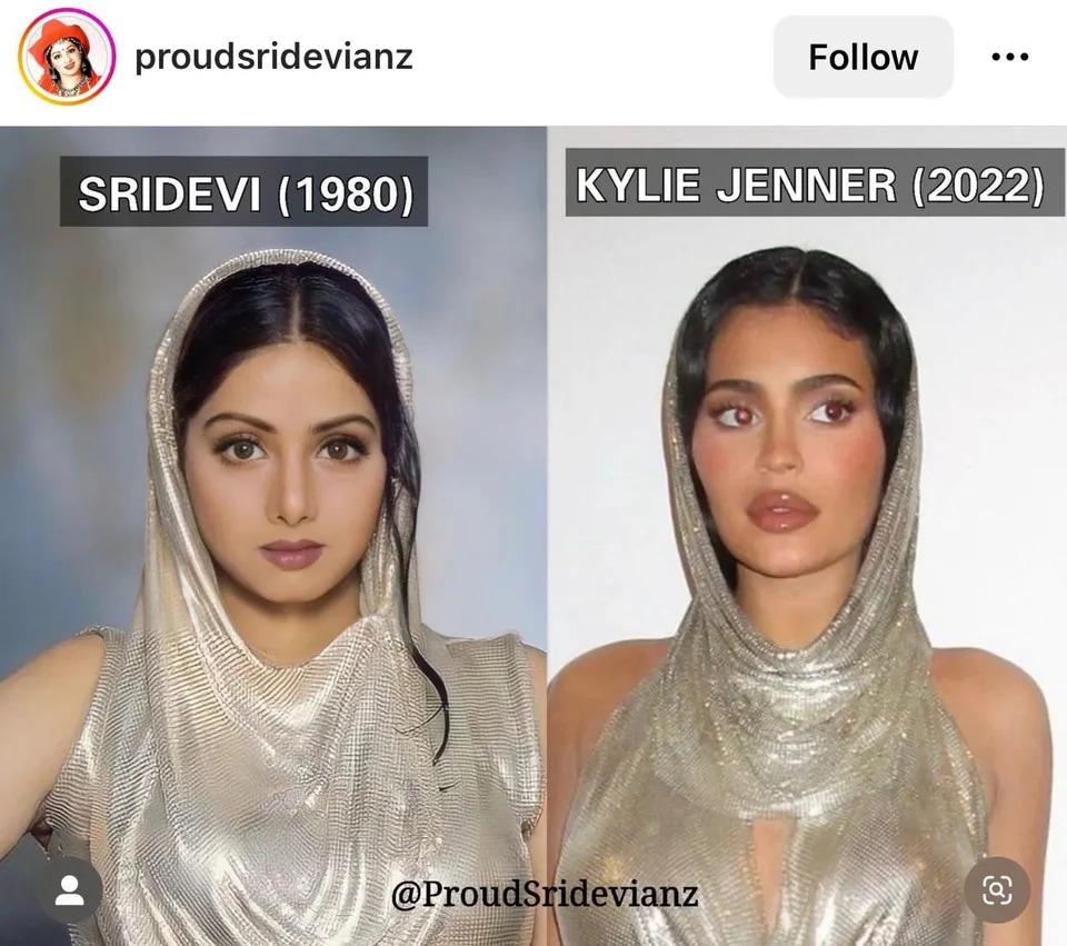 Sridevi fans said Kylie Jenner channelled the late actor’s 1990 look in 2022. Sridevi fans said Kylie Jenner channelled the late actor’s 1990 look in 2022.