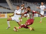 Players of ATK Mohun Bagan and Rajasthan United FC in action during Durand Cup 2022