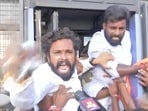 BJYM leaders being taken into custody in Hyderabad on Saturday. (ANI) BJYM leaders being taken into custody in Hyderabad on Saturday. (ANI)