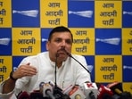 AAP leader Sanjay Singh addresses a press conference in New Delhi. AAP leader Sanjay Singh addresses a press conference in New Delhi. 