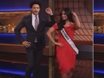 Harnaaz Sandhu with Trevor Noah during the The Daily Show. Harnaaz Sandhu with Trevor Noah during the The Daily Show.