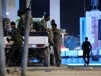 Security forces patrol near the Hayat Hotel after an attack by Al-Shabaab fighters in Mogadishu on August 20, 2022.