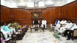 Jharkhand CM Hemant Soren with ruling alliance legislators in Ranchi on Saturday. (HT) Jharkhand CM Hemant Soren with ruling alliance legislators in Ranchi on Saturday. (HT)