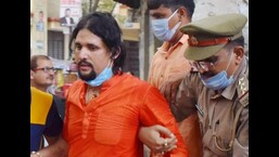 Anand Giri after his arrest last year. (HT file photo)
