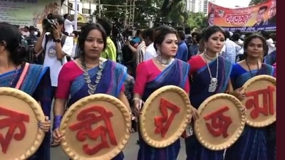 A procession was carried out from the ancient Dhakeshwari temple, with people displaying different phases of Lord Krishna's life. (@DDNewslive/ Twitter) A procession was carried out from the ancient Dhakeshwari temple, with people displaying different phases of Lord Krishna's life. (@DDNewslive/ Twitter)