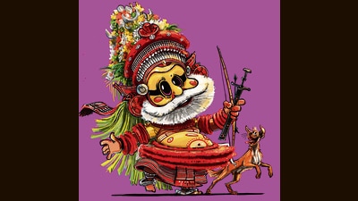 Muthappan, the kind and jolly patron deity of north Kerala villages. “He is our equivalent of Santa Claus. Similar in appearance, he listens to the woes of every village and solves their problems. More children should know about him,” says Deepak Sivarajan. Muthappan, the kind and jolly patron deity of north Kerala villages. “He is our equivalent of Santa Claus. Similar in appearance, he listens to the woes of every village and solves their problems. More children should know about him,” says Deepak Sivarajan.