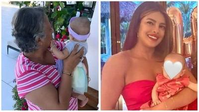 Priyanka Chopra has shared a picture of her aunt holding Malti in her arms. Priyanka Chopra has shared a picture of her aunt holding Malti in her arms. 