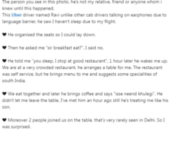 The LinkedIn post about a kind-hearted cab driver. (LinkedIn/@Harsh Sharma)