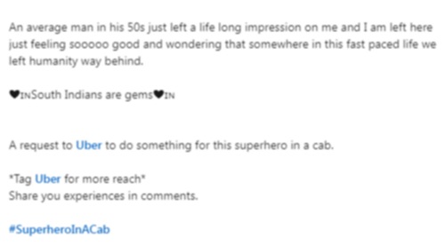 The LinkedIn post telling the story of a cab driver's interaction with a customer. (LinkedIn/@Harsh Sharma)