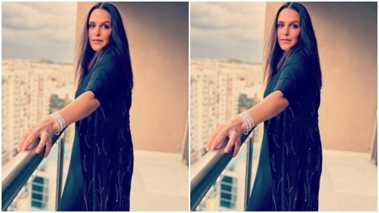 In a nech chain, multiple diamond rings and bangles from the shelves of Karishma Joolry, Neha further accessorised her look for the day.(Instagram/@nehadhupia)