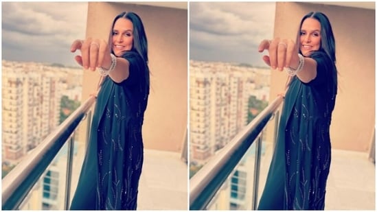 Styled by fashion stylist house Wardrobist, Neha wore her tresses open in straight locks with a middle part as she posed for the cameras.(Instagram/@nehadhupia)