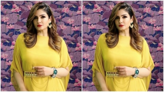 Styled by fashion stylist Richa Ranawat, Raveena wore her tresses open in soft wavy curls with a side part as she posed for the cameras.(Instagram/@officialraveenatandon)