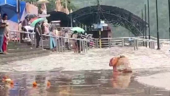 Ghats in Rishikesh overflowing due to heavy rainfall(ANI)