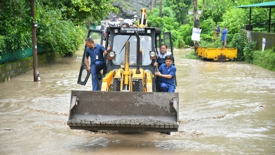 Uttarakhand CM Pushkar Singh Dhami condducts on-site inspection of rain-affected areas of Kumalta Maldevta area in Dehradun(ANI)