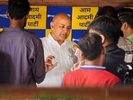 Delhi Dy CM Manish Sisodia talks to the media regarding the CBI look-out notice issued against him, at his residence in New Delhi,(PTI) Delhi Dy CM Manish Sisodia talks to the media regarding the CBI look-out notice issued against him, at his residence in New Delhi,(PTI)