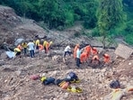 NDRF personnel carry out a search and rescue operation at Gwad following flash floods in Uttarakhand's Tehri district. NDRF personnel carry out a search and rescue operation at Gwad following flash floods in Uttarakhand's Tehri district. 