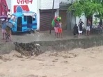 River Ganga in spate in Rishikesh amid torrential downpour in the state(ANI) River Ganga in spate in Rishikesh amid torrential downpour in the state(ANI)