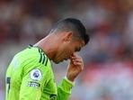 Cristiano Ronaldo reacts during a Premier League match.