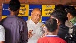 Delhi Dy CM Manish Sisodia talks to the media regarding the CBI look-out notice issued against him, at his residence in New Delhi,
