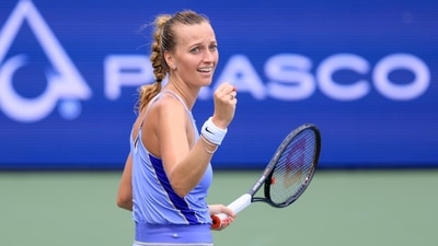 Petra Kvitova, of the Czech Republic, reacts after defeating Madison Keys, of the United States, during the Western & Southern Open tennis tournament (AP) Petra Kvitova, of the Czech Republic, reacts after defeating Madison Keys, of the United States, during the Western & Southern Open tennis tournament (AP)