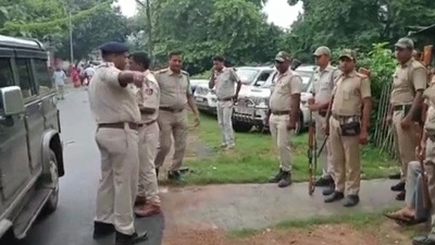 Heavy police deployment was seen outside the polling booths. (ANI) Heavy police deployment was seen outside the polling booths. (ANI)