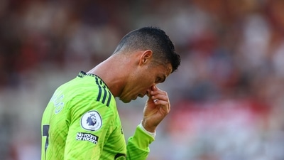 Cristiano Ronaldo reacts during a Premier League match. (REUTERS)