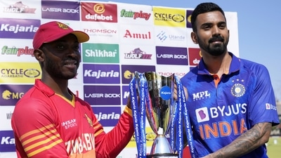 Zimbabwe captain Regis Chakabva and India captain KL Rahul with the trophy. (AP) Zimbabwe captain Regis Chakabva and India captain KL Rahul with the trophy. (AP)