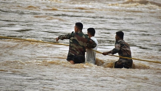 Indian Army with NDRF and Himachal Pradesh Police saved lives of 11 civilians who were stranded on an island formed in the middle of fast flowing Ghumarnu stream of Kangra.